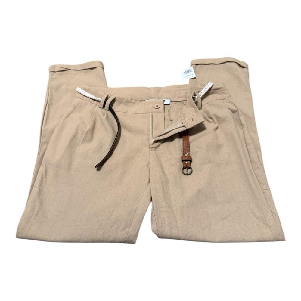 Tan Relaxed Fit Chinos with Braided Belt Women’s Medium Love83